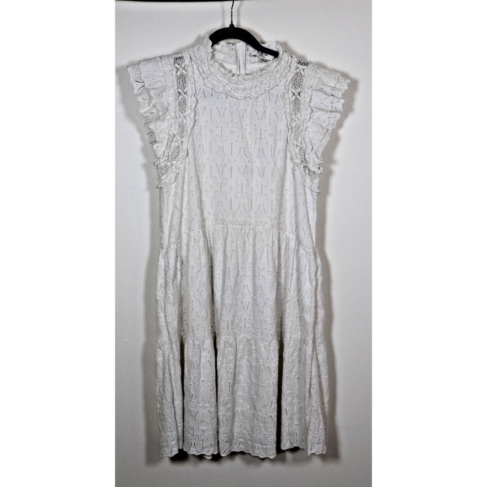 Sea New York Dress Size 6 White Floral Eyelet Lace Ruffle Cotton Mini